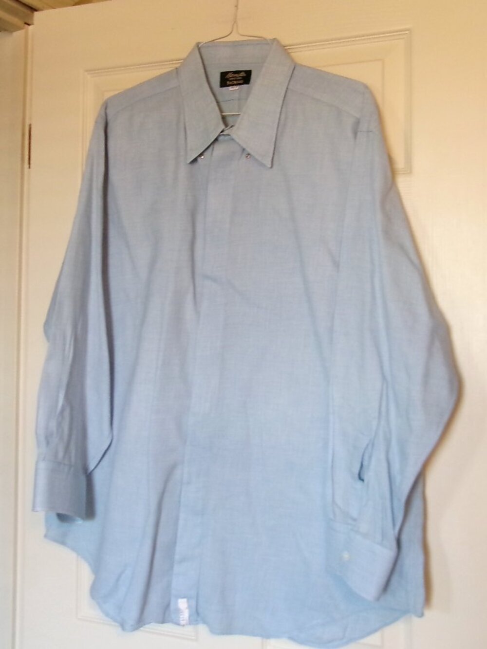 2005 HAMILTON BAUMANS Blue Woven Custom Made Shirt Small BB Monogram